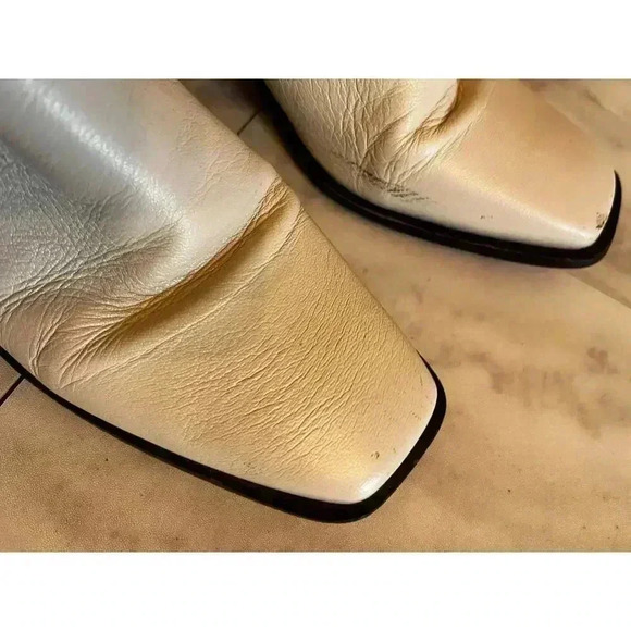 Sam Edelman Winnie Booties Modern Ivory Leather Square Toe Chunky Heel Size 9.5 - Picture 8 of 8